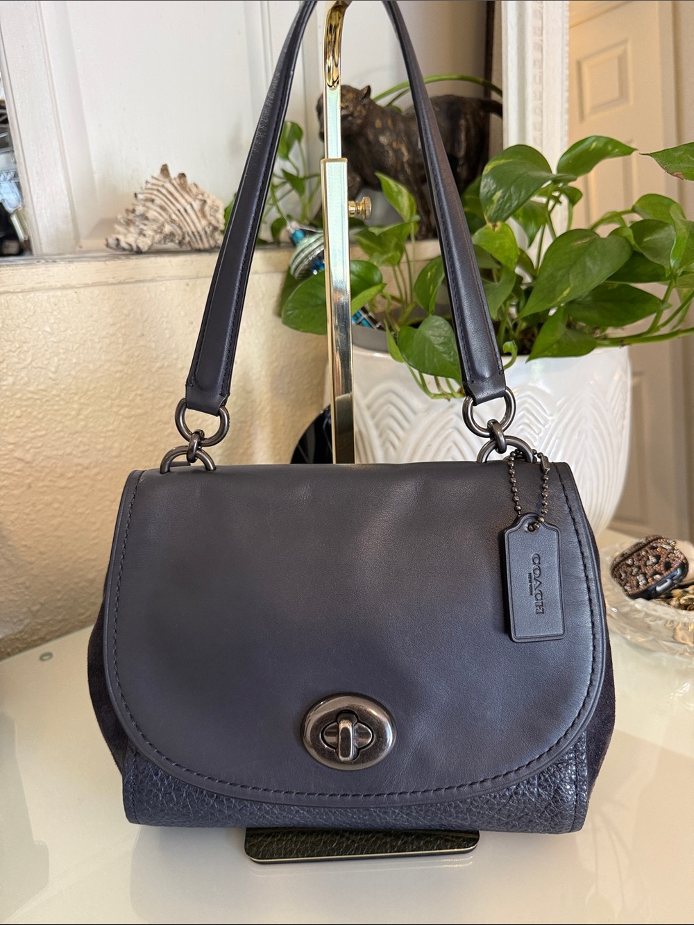 Coach Faye Mixed Leather Carryall dark blue Bag
